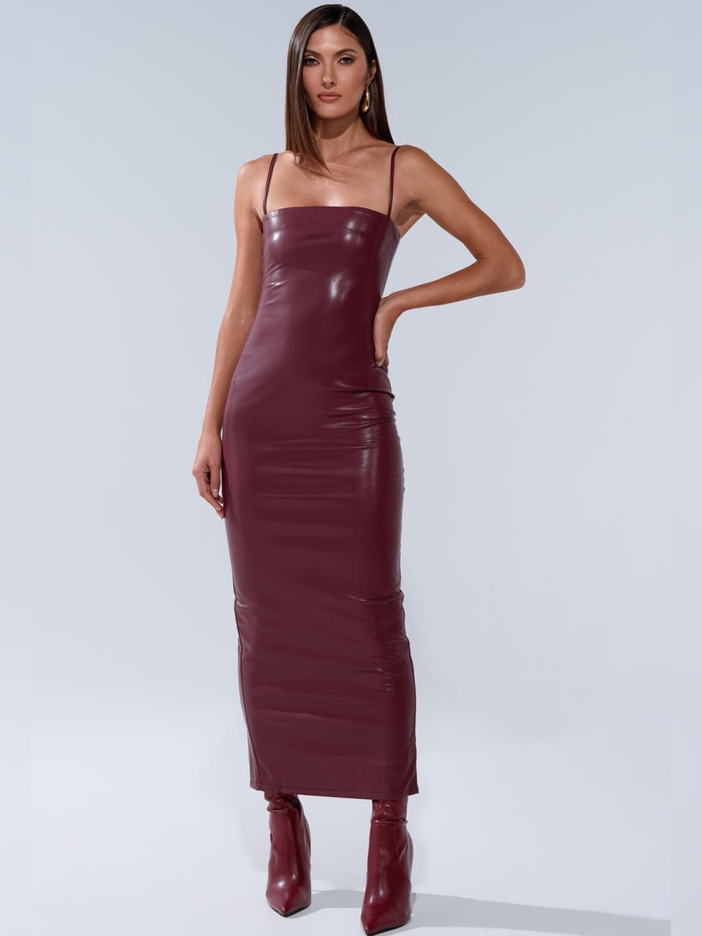 AKIRA SHAI PU MIDI DRESS IN BURGUNDY Faux Leather medium